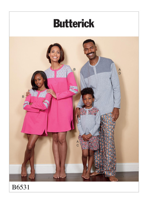 Butterick B6531 | Misses'/Men's/Childrens'/Boys'/Girls' Top, Tunic, Shorts and Pants | Front of Envelope