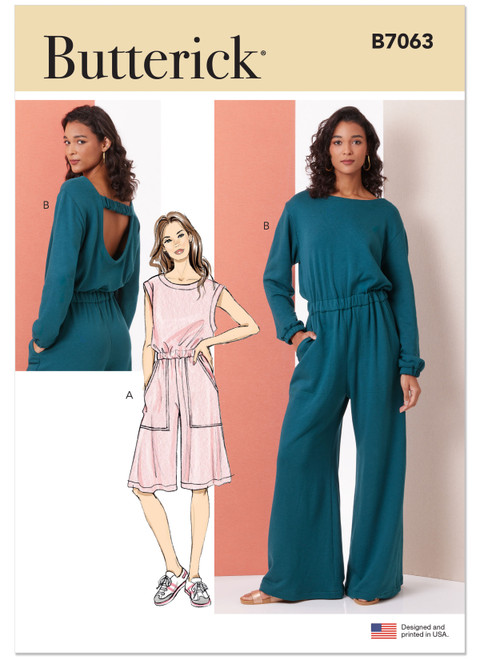 Butterick B7063 | Butterick Sewing Pattern Misses' Knit Jumpsuit with Length and Sleeve Variations | Front of Envelope