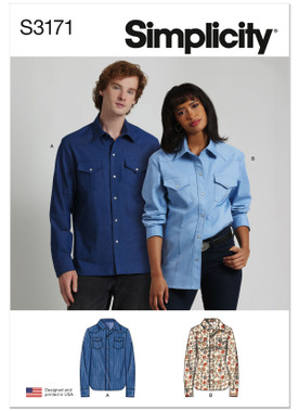 Simplicity S3171 | Simplicity Sewing Pattern Unisex Western Style Shirt | Front of Envelope